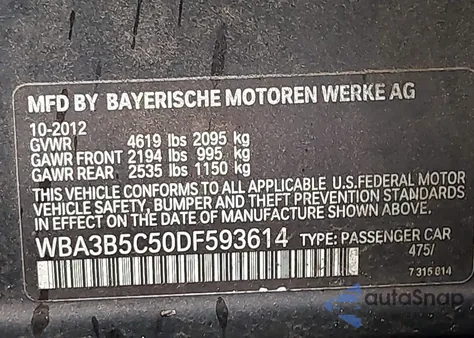 2013 BMW 328I xDrive z USA, uszkodzony, nr VIN WBA3B5C50DF593614